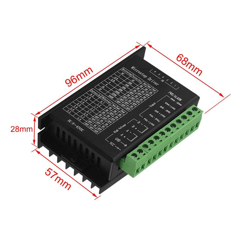 TB6600 4A stepper motor driver module for Nema 17/23/34, black case with green terminal block, angled view