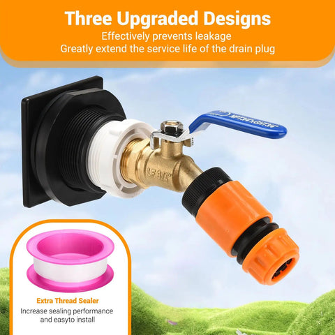 Stock Tank Plug Kit For Rubbermaid 50, 70, 100, 150 And 300 Gallon Tanks With 2 Inch Holes Replacement Drain Plug with faucet