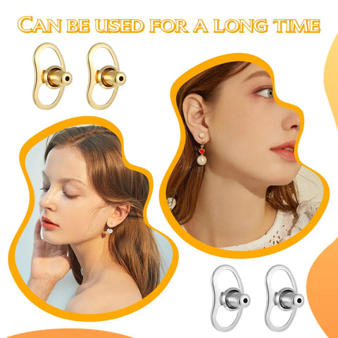 8 Pack Earring Lifters Backings For Droopy Ears Large Stud Back Replacements Tight Locking Earring Findings With Anti Slip Grip All Day Secure Fit For Heavy Earrings Durable Silver And Gold Set shown installed on ears