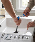 Two hands using Slick Heavy Duty Drain Auger Attachment For Kitchen And Bathroom Sink And 5 Meter Flex Cable with Turbo Cutter Heads.