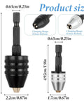 Two Pack Keyless Drill Chuck Adapter For Impact Driver 1 Quarter Inch Hex Shank Fast Change Converter Tool Attachment Extension DIY Friendly Wide Clamping Range From 0.3 To 6.5 mm And 0.3 To 3.6 mm For Easy Bit Swaps.