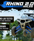 Beefed Up Rhino 2.0 Heavy Duty Rear Axles For Polaris RZR, ATV jumping with rugged axles field and lab tested for strength and endurance