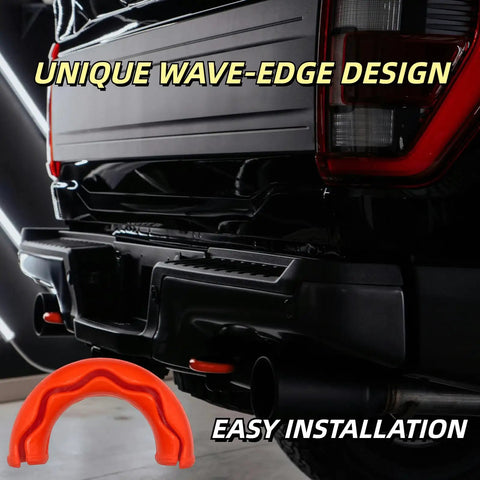 Red Tow Hook Covers For Ford F-150 2004-2024 And Toyota Tundra 2017-2021 showing easy installation on vehicle rear.