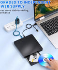 External Blu Ray Drive Reader And Burner With USB 3.0 And Type C Fast 6X BD DVD CD Read Write Supports Blu Ray BD R BD RE And DVDs Plug And Play For PC Windows Seven Through Eleven Black, black slim drive open with disc