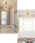 Industrial Pendant Light With Clear Glass Shade In Matte Black For Kitchen Island Living Room Hallway Bedroom Dining Bar Modern Farmhouse Ceiling Hanging Lamp Dope Style Lighting Fixture in hallway setting.