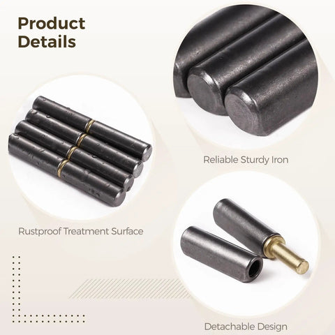 Close-up of Beefy Heavy Duty Weldable Barrel Hinges 2-1/4 In Weld On Door Hinges Set 360 Degree Rotation Detachable Carbon Steel 10 Pack