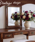 Vintage dresser with mirror and floral vase with antique brass cabinet knobs set with backplates flower shape vintage drawer pulls