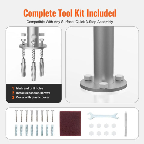 Complete tool kit for Premium Aluminum Dock Boarding Handrail and Swimming Pool Railing with assembly instructions and hardware.