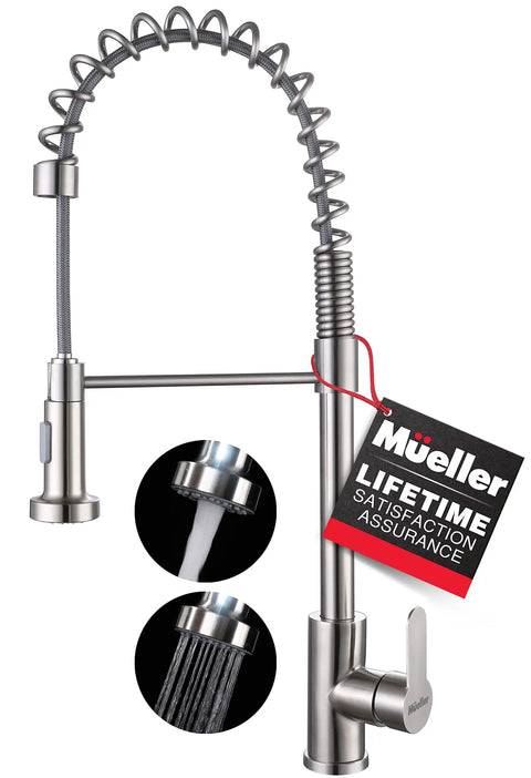 High Arc Kitchen Sink Faucet With Single Handle And Pull Out Spray Head In Stainless Steel Brushed Finish Powerful Sprayer shown