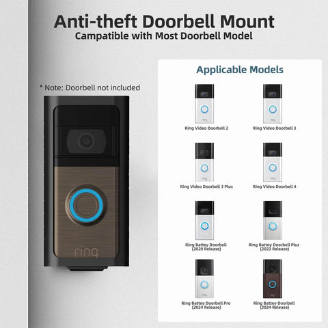 No Drill Doorbell Mount For Ring Battery Video Doorbell 2 3 4 Pro 2024 Release With Adhesive And Screws displayed with compatible models