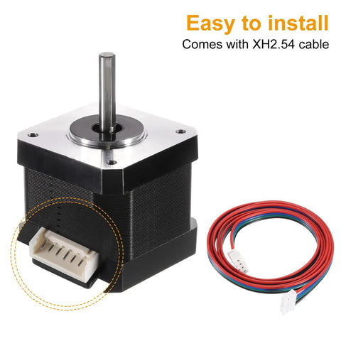 Front view of NEMA 17 bipolar stepper motor, 42×42×40mm, with XH2.54 connector and colored wiring harness
