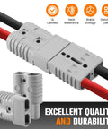 Battery Quick Connect Disconnect Kit 175A 600V 1/0 AWG Jumpers showing gray plugs with red and black cables