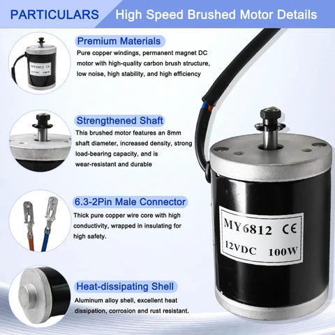 Replacement 12V 100W Brushed Electric Scooter Drive Motor For Razor E100 E125 E150 E175 Scooters And MX125 Dirt Bike With 7 Tooth 25H Chain Sprocket No Fuss Easy Plug And Play Fit