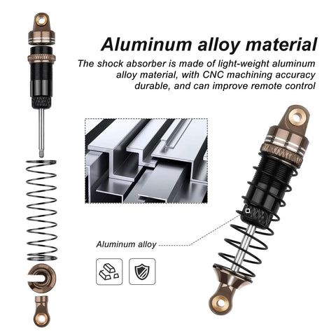 Long Travel Aluminum RC Shocks 59mm Eye To Eye For 1/18 TRX4M TRX4MT Crawler Upgrades with threaded bodies and dual spring options