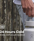 Person carrying 40 Oz Insulated Stainless Steel Water Bottle With Wide Mouth And Leakproof Straw Cap No Spill Flip Lid Double Wall Keeps Drinks Cold Up To 24 Hours Black Finish Easy Carry Handle.