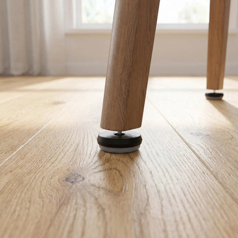 Close-up of chair leg with 12 Piece Nail On Chair Leg Sliders For Hardwood Floors Heavy Duty Plastic And Metal Floor Protectors