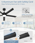 ZMISHIBO 52 Inch Ceiling Fans with Lights, Bend-Resistant Aluminum Blades, showing 5 aluminum fan blades with safety cord.