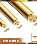Close-up of Brass Drift Punch Set, 3 Piece, Three Sizes Three Quarter Inch, One Half Inch, and Three Eighth Inch with diameter labels.