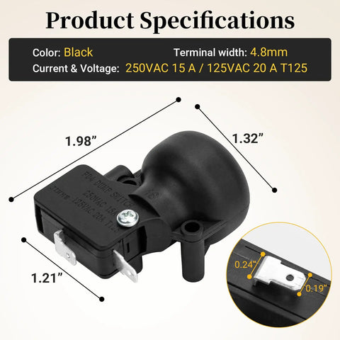 2 Pack Patio Heater Tilt Switch For Outdoor Propane Heaters And Room Heaters, FD4 Dump Switch 250V 15A And 125V 20A, 4.8mm Terminals