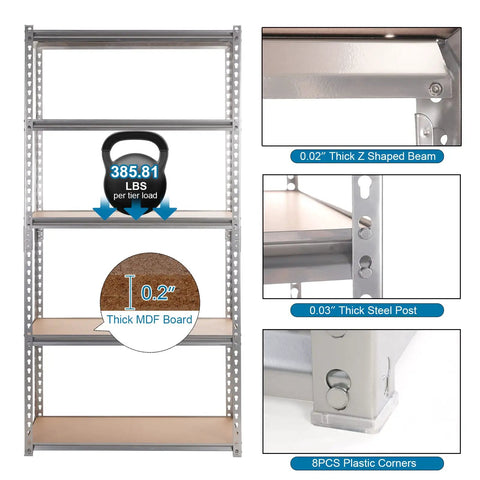 Built Tough Five Tier Storage Shelves With Thick Durable Mdf Boards And Reinforced Steel Frame Fully Adjustable Heavy Duty Shelving Unit For Garage Kitchen Or Office Rock Solid Silver Rack