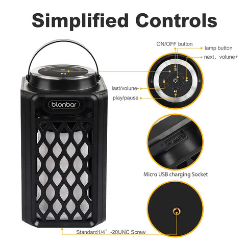 Control details of 2-Pack Outdoor Torch Atmosphere Bluetooth Speakers, 10W Portable IP65 Waterproof LED Flame Lights, Wireless Stereo