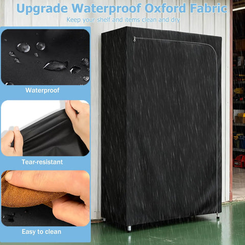 Hella Tough Heavy Duty 600D Oxford Waterproof Rack Cover For Wire Shelving Frames With Secure Zipper Closure Dustproof Armor For Garage Rig And Outdoor Gear Stash Black 36X18X72
