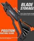 REXBETI utility knife, 2-pack; black and orange retractable box cutter with blade storage and extra blades