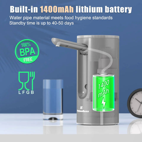 Foldable Automatic Water Bottle Pump For 1 To 5 Gallon Jugs Portable USB Rechargeable Electric Drinking Water Dispenser Silver with battery
