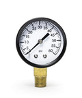 Aquatix Pro pool filter pressure gauge, 2-inch dial, 0-60 psi, white face, brass bottom-mount threaded fitting