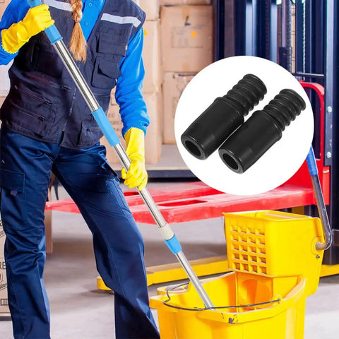 Solid Black Plastic Threaded Handle Tip Adapters For Brooms and Mops Fix Broken Ends Secure Rivet Install Heavy Duty Cleaning Tool Repair Kit Make Dirty Jobs A Breeze Without Buying New Poles Ever Again on mop handle