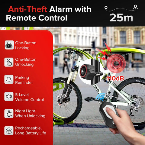 110dB Waterproof Wireless Bike Alarm With Remote ✓