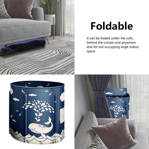 Portable Folding Bathtub For Small Bathrooms And Showers Eco Friendly Soaking Tub Self Contained Spa in a living room.