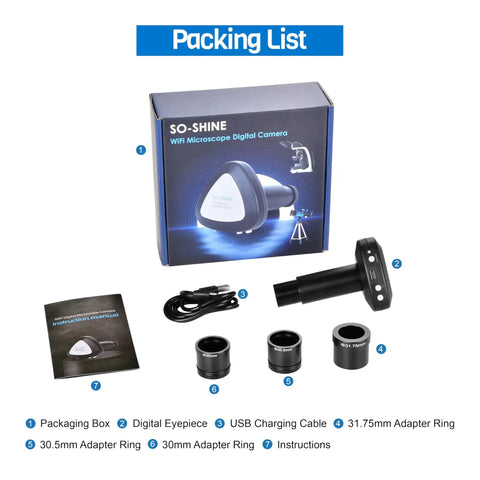 WiFi Digital Eyepiece For Telescopes And Microscopes With 1080P HD Video And 2MP Photos Real Time View To IPhone Android And PC packaging