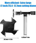 Workhorse Spoilboard Surfacing Router Bit With 1/4 Inch Shank, 1-1/2 Inch Cutting Diameter, Four Carbide Wings shown side view
