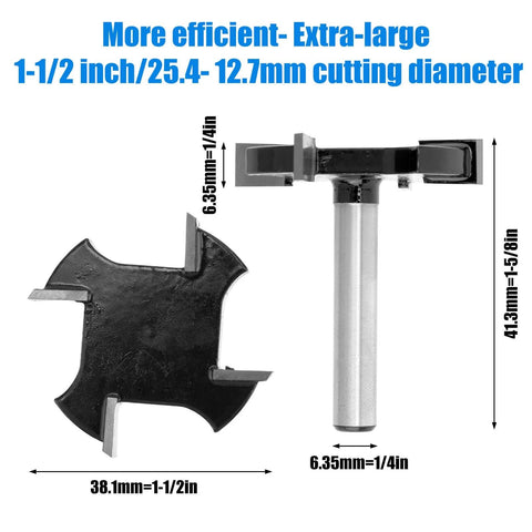 Workhorse Spoilboard Surfacing Router Bit With 1/4 Inch Shank, 1-1/2 Inch Cutting Diameter, Four Carbide Wings shown side view