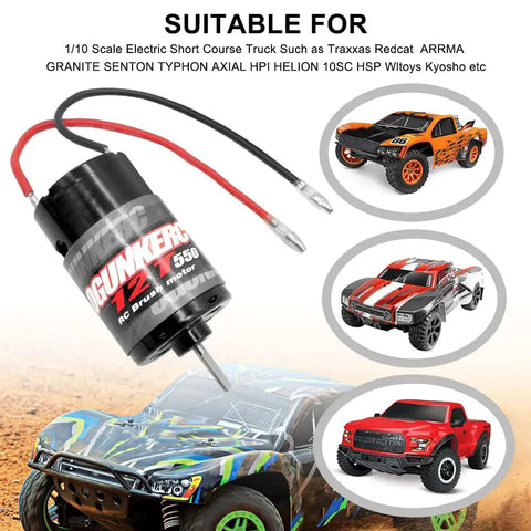 12T 550 Brushed RC Motor For 1 Tenth Scale Traxxas Slash And Other RC Trucks With Beefy Torque Long Armature 3.175mm Shaft
