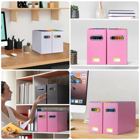 Super Tough Collapsible Cardboard File Organizer Box With Strong Carry Handle, Heavy Duty Document Storage Cartons For Office Desks, Easy Fold Flat Design Keeps Your Papers Totally Sorted And On Point