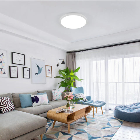 Living room with 12 Inch LED Flush Mount Ceiling Light 24W Waterproof IP54 For Indoor And Outdoor Use No Fuss Surface Flat Round Fixture Ideal For