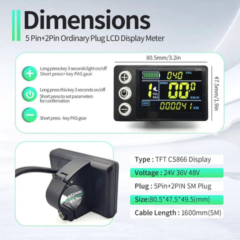 26A Sine Wave Brushless Controller With CS866 Mini Color LCD Display And Throttle For 36V 48V 52V E Bikes Scooters And Mountain Bikes 500W 800W Motors Self Learning Learn Phase Angle And Direction Compatible With Hall And Hall Free Motors
