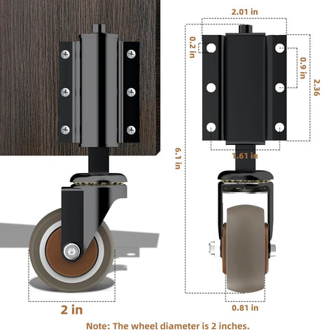 2 Inch Gate Wheel Caster For Wooden Gates, 80 Lb Capacity, 360 Degree Rotation, Spring Loaded Design, TPR Rubber Tire