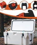 Open cooler by a stream with 4 Pack T Handle Rubber Draw Latches 110x46mm With Screws installed, showing secure hold feature