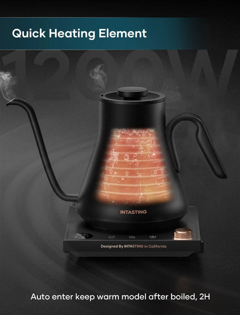 Gooseneck Electric Kettle With Plus Or Minus One Degree Fahrenheit Precision, Stainless Steel Interior, 0.9L Capacity, Black