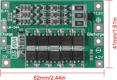 No Fuss Plug And Play 3S 60A Balance Charger Panel For 18650 Lithium Cell Packs with connectors and protective circuits.