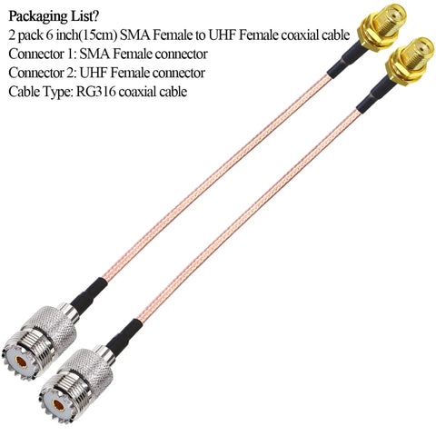 2 Pack RG316 Coax Cable SMA Female To UHF SO239 6 Inch Pigtail Jumper Extension with coax connectors