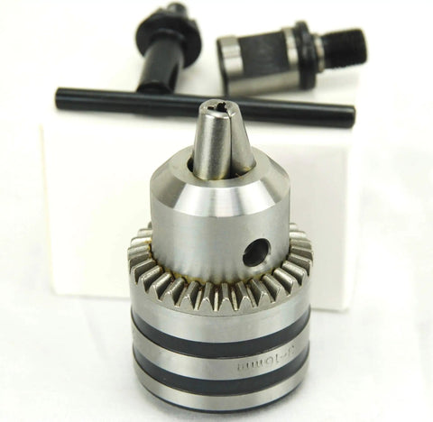 Five Eighths Inch Drill Chuck For Magnetic Drills With Weldon Shank Three Quarters Inch Adapter shown with chuck key