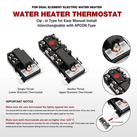 Water Heater Tune Up Kit With Dual 4500W 240V Elements Upper And Lower Thermostats And Gasket Pack shown in detail