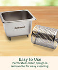 Stainless Steel Butter Wheel For Griddles And Grills Raised Bottom Butter Roller with removable perforated design on table.