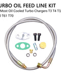 Oil Feed Line Kit For T3 T4 T60 T61 T70 1/8 NPT 90 Degree 41 Inch Universal Turbocharger Premium Stainless Steel Braided 4AN