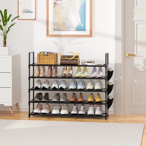 Five Tier Shoe Organizer Rack For Closet, Entryway Or Garage, Space Saving Shoe Holder Stand With Large 20 To 25 Pair Capacity