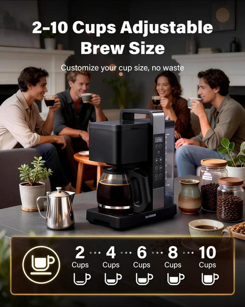 Programmable 10 Cup Drip Coffee Maker With Brew Pause, Adjustable Brew Strength, 2 To 10 Cup Settings, Removable 50 Oz Water Tank